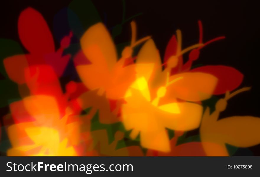 Abstract blur effect lights in the form of butterflies on a dark