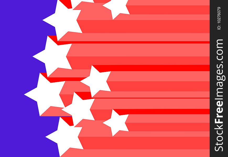 Stars and stripes, red on a blue background