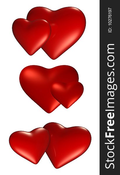 Set of red hearts isolated on white
