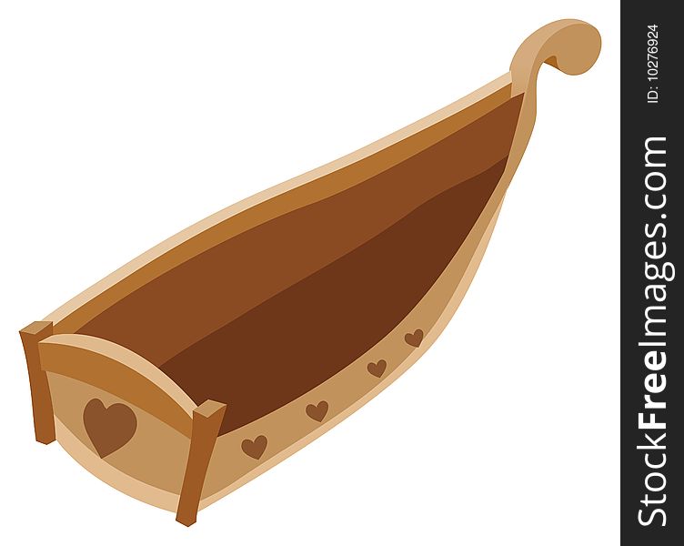 A wood boat with heart shape in a white background