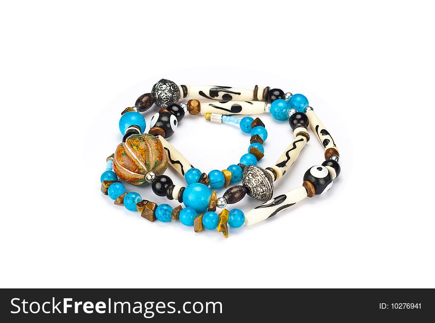 Ethnic necklace with blue water finish