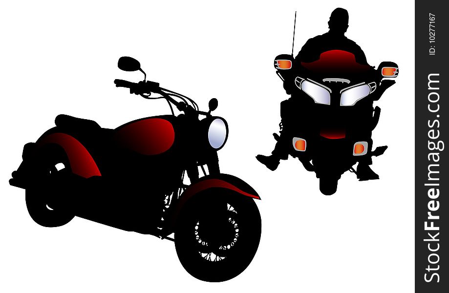 Vector drawing men to the big motorcycle. Silhouette on white background. Vector drawing men to the big motorcycle. Silhouette on white background