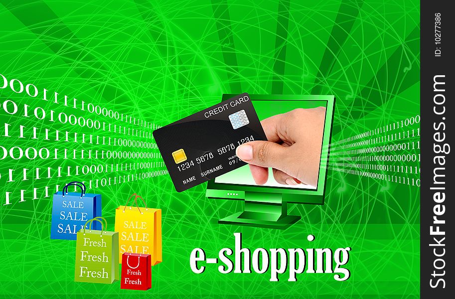 Illustration showing eshopping through credit card. Illustration showing eshopping through credit card.