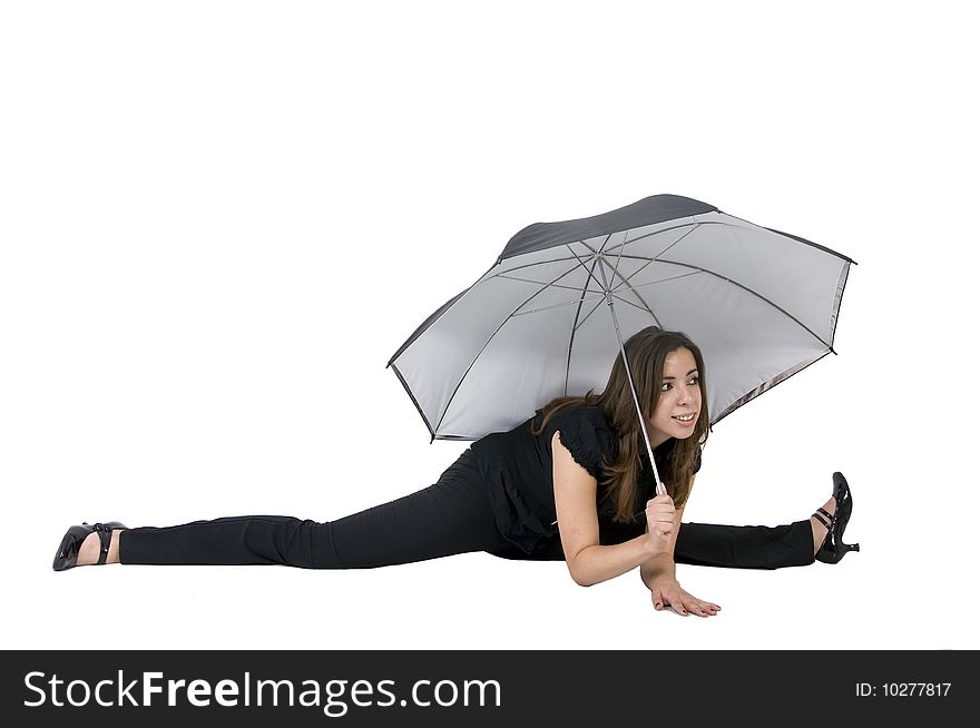 An gymnastic woman with umbrella