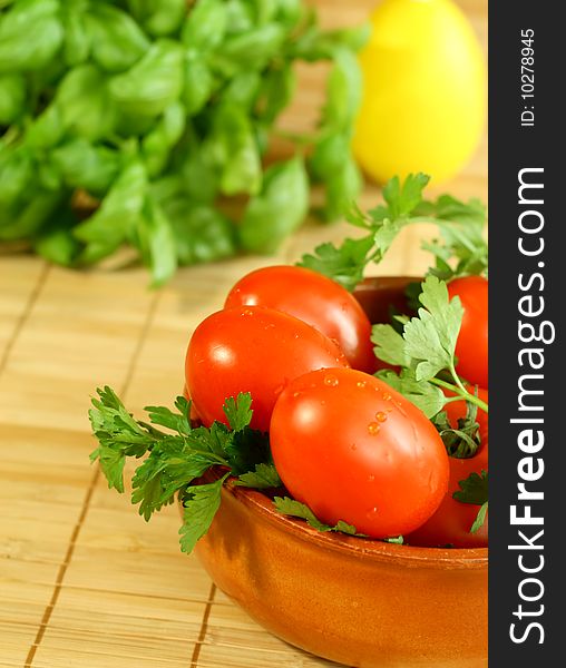 Tomatoes And Parsley In Bowl