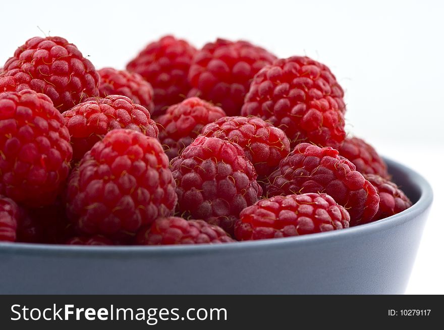 Red Raspberry in Grey Bowl