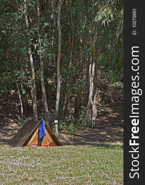 A small tent in a campsite in the Cederberg Mountains in South Africa