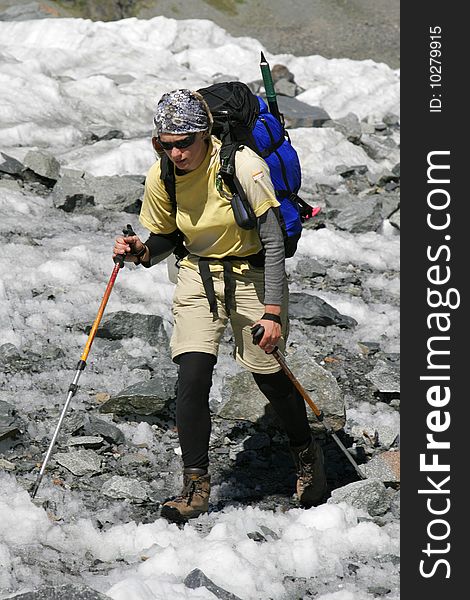 Alpinist On Glacier.