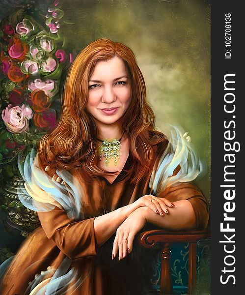 Human Hair Color, Portrait, Lady, Painting
