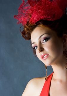 Beautiful Red Fashion Model Stock Image