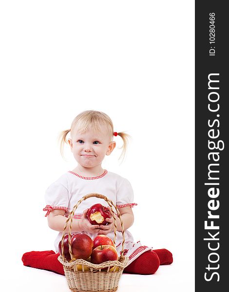 A girl with apples isolated