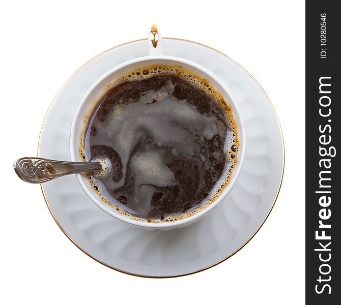 Close-up of coffee cup on isolated white background