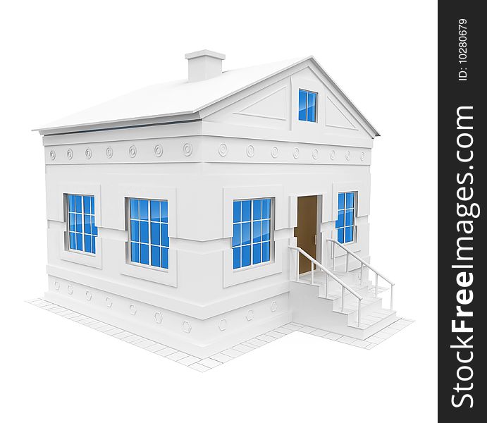 White house with blue windows - 3d illustration