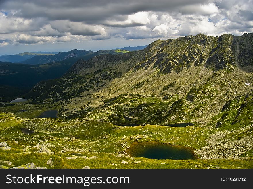 Romanian Carpathians Retezat Mountain part of Panpark on summer. Lakes Lia ,Viorica;. Romanian Carpathians Retezat Mountain part of Panpark on summer. Lakes Lia ,Viorica;