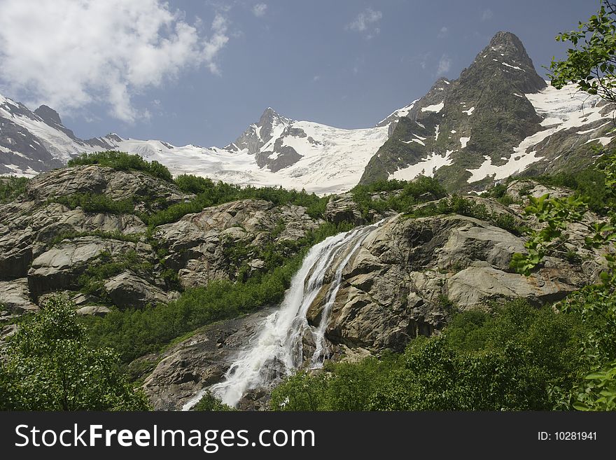 Falls in gorge Alibek.;Caucasus. Falls in gorge Alibek.;Caucasus