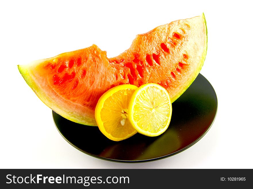 Watermelon With Slice Of Lemon And Orange