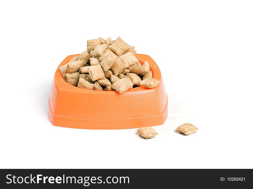 Kibbles In Orange Plastic Bowl