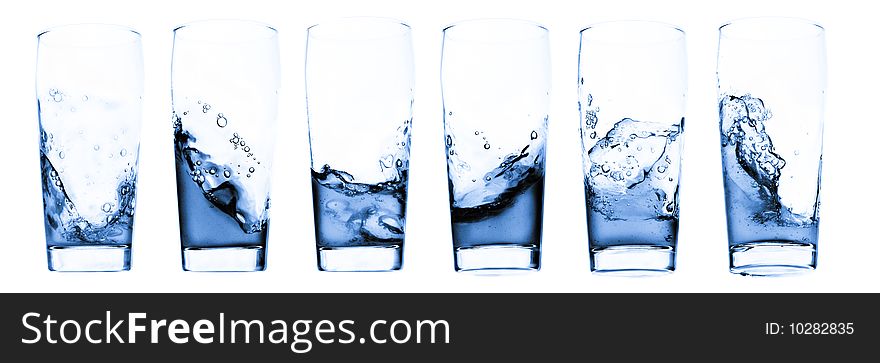 Water in glass - six shots combo - isolated on white