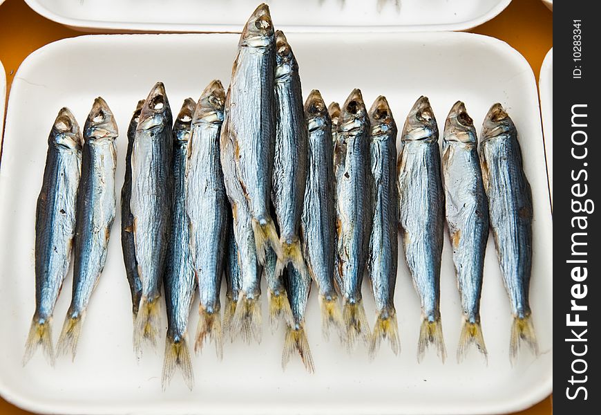 Small Dried Fish for sale on a Japanese Market Stall