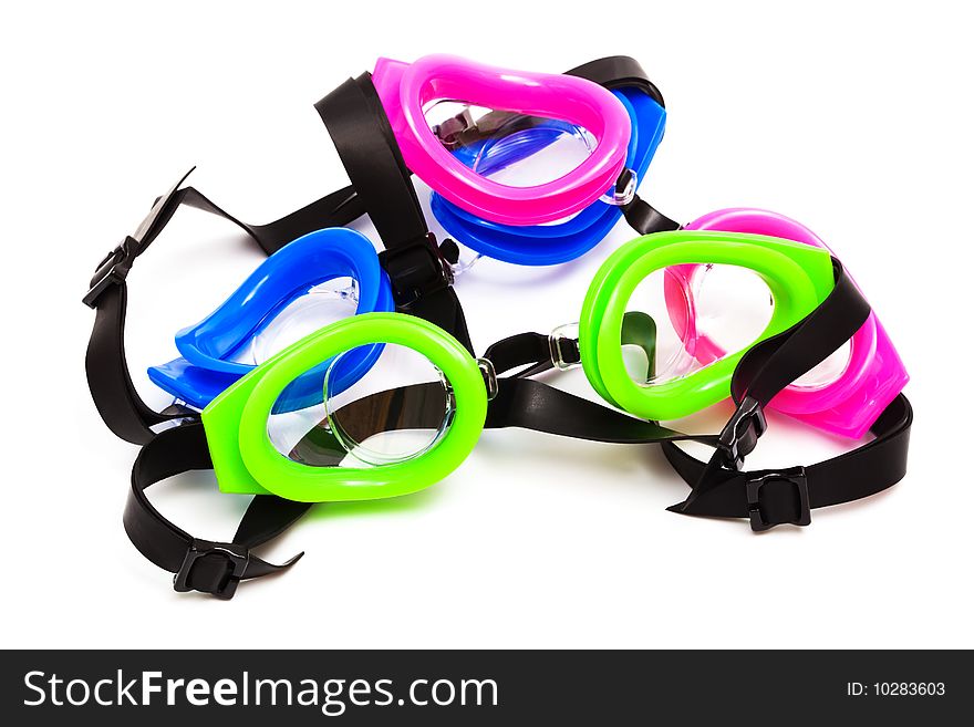 Goggles for swimming on a white background