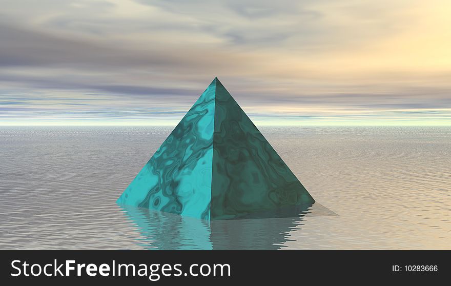 Green pyramid on a quiet lake. Green pyramid on a quiet lake.