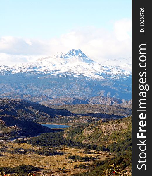 Snow capped mountain in Torres del Paine National Park, Chile