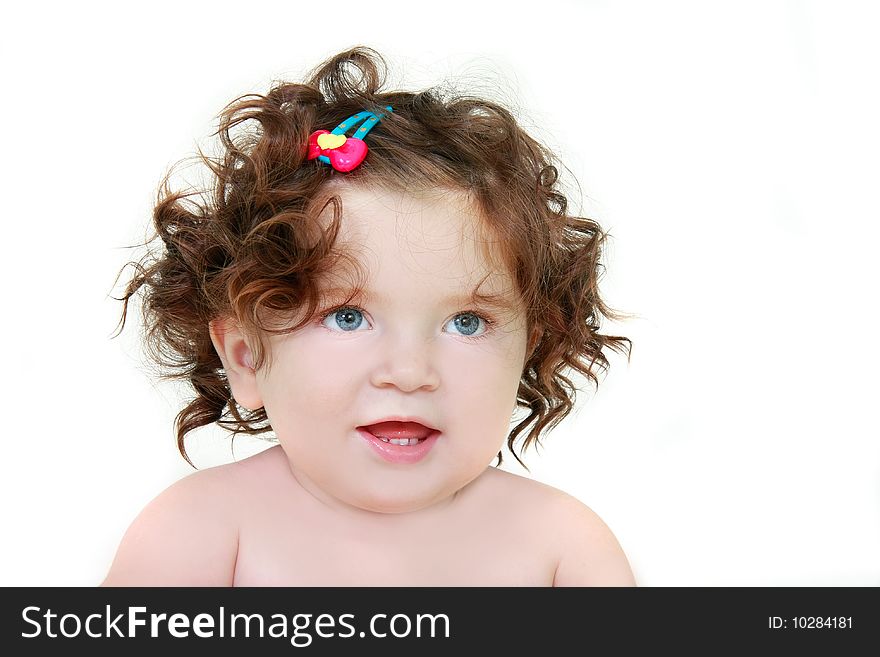 Cute toddler girl over white