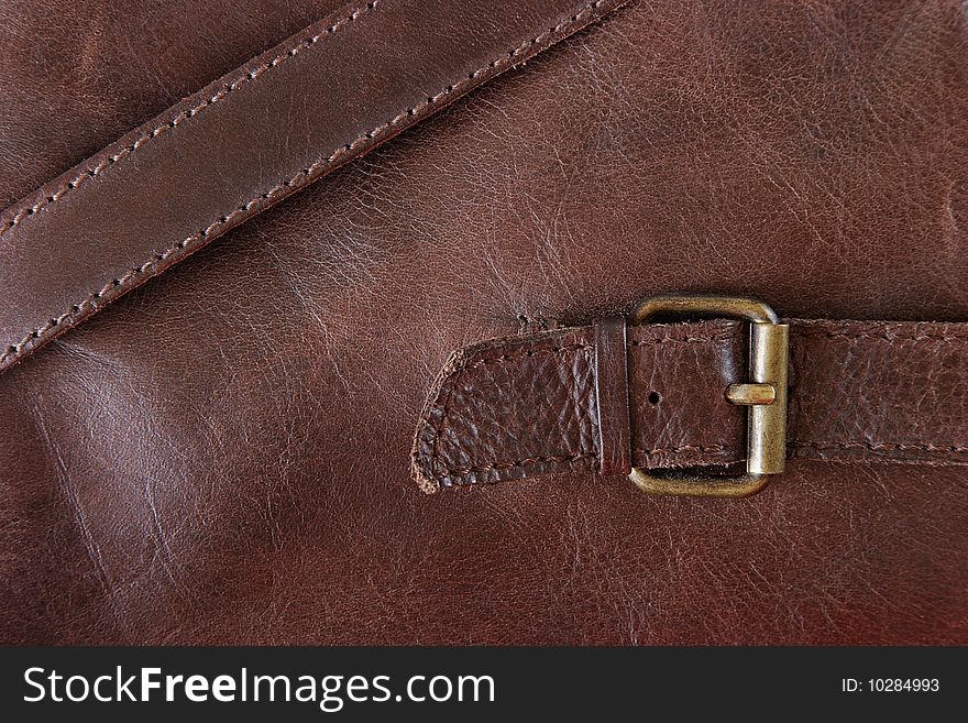 Part of leather high boot with buckle. Part of leather high boot with buckle