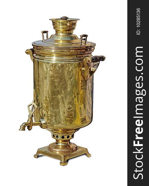 Vintage traditional russian big boiler for drinking tea isolated with clipping path. Vintage traditional russian big boiler for drinking tea isolated with clipping path
