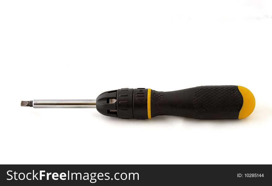 Screwdriver with changeable bits isolated on white