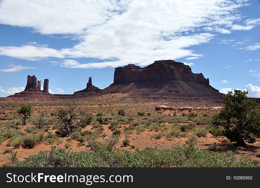 A view of monument valley with feathered clouds. June 2009