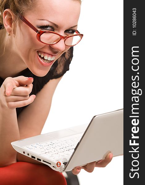 Laughing Woman With Laptop