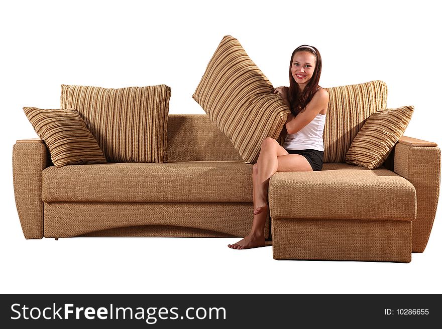 Lady on a divan isolated on a white background