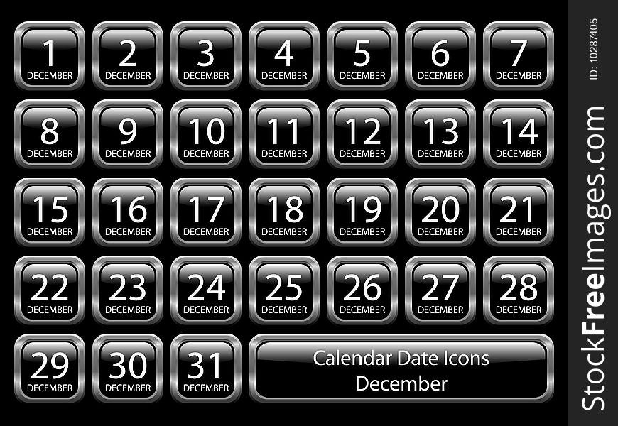 Glossy icon set showing calendar dates for December. Available in jpeg and eps8. Glossy icon set showing calendar dates for December. Available in jpeg and eps8.