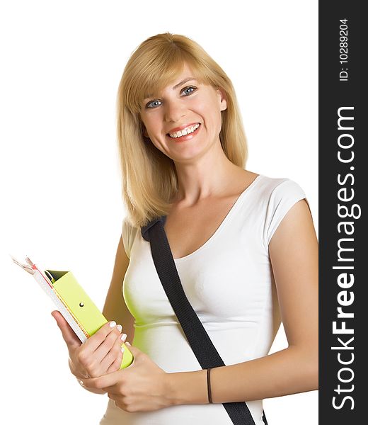 Portrait of a young attractive student on the white background. Portrait of a young attractive student on the white background