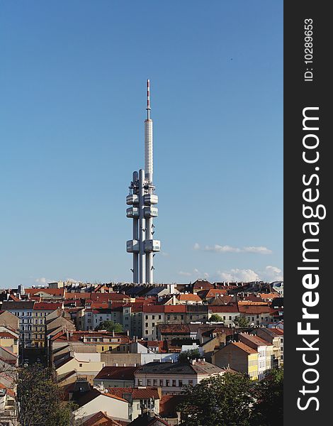 Zizkov tower with the town below it