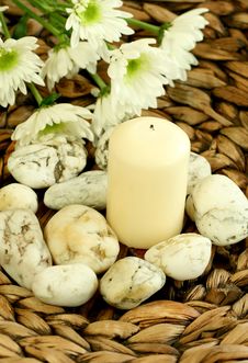 Spa Concept. Candle, Stones And Flowers. Royalty Free Stock Image