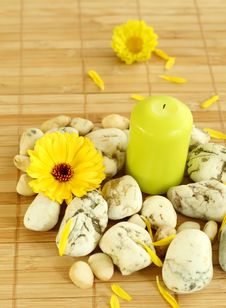 Candle, Stones And Flowers Stock Image