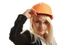 Attractive Female Architect In Hardhat Royalty Free Stock Images