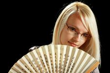 A Young Attractive Woman With Fan Royalty Free Stock Photos A Young Attractive Woman With Fan Royalty Free Stock Photos