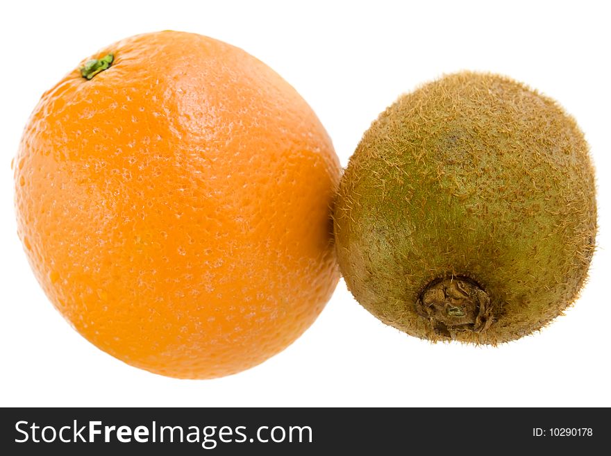 Kiwi and orange isolated on white background. Kiwi and orange isolated on white background