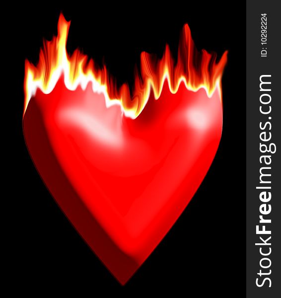 Image of hart on fire on black background. Image of hart on fire on black background