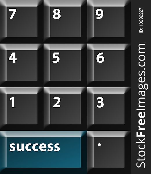 Numbers keyboard with blue key with success word