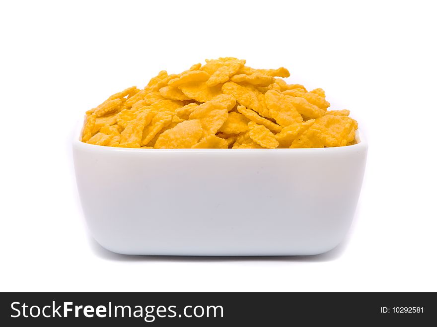 Corn flakes. Macro studio white background