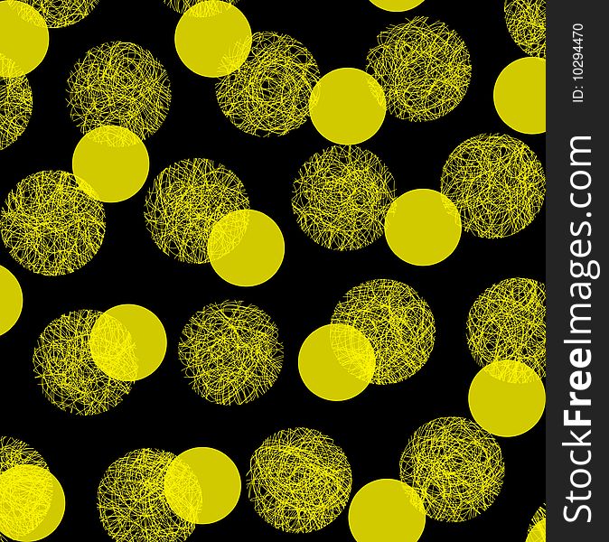 Yellow lined dots and transparent dots on black. Yellow lined dots and transparent dots on black
