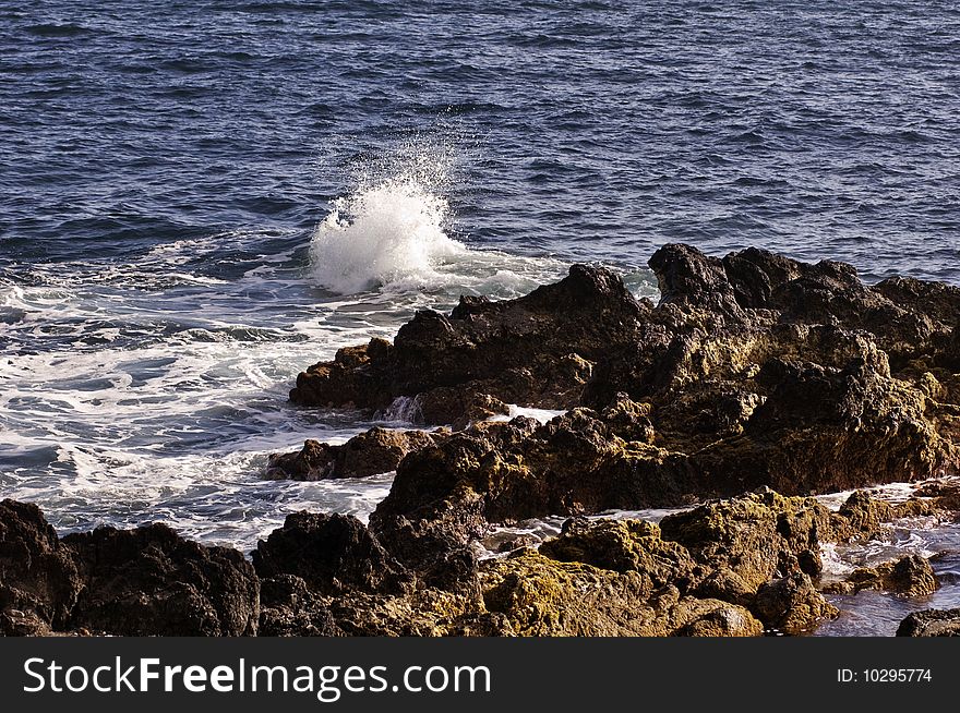 Volcanic coastline in  Azores