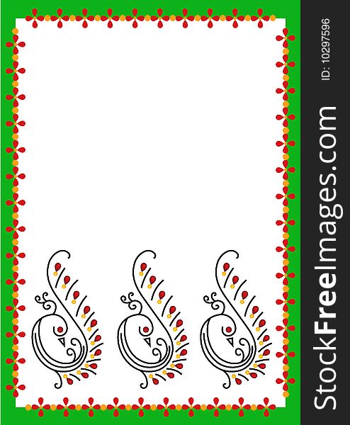 Traditional peacock border for invitation or greeting card layout. Traditional peacock border for invitation or greeting card layout