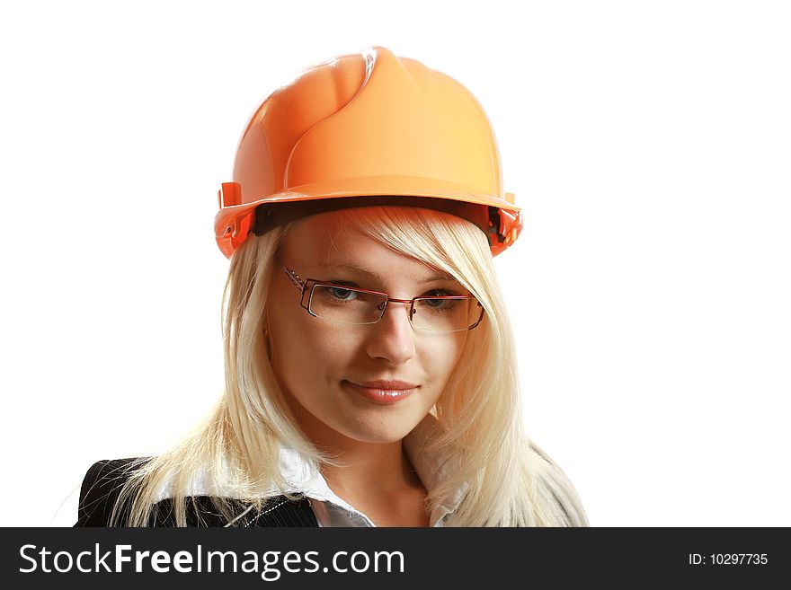 Young Female Contractor, isolated on white background