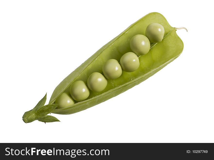 Pods of green peas isolated on white with glipping path