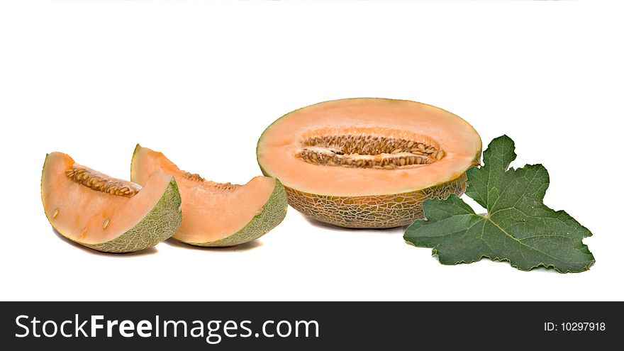 Melon section and segments isolated on white background